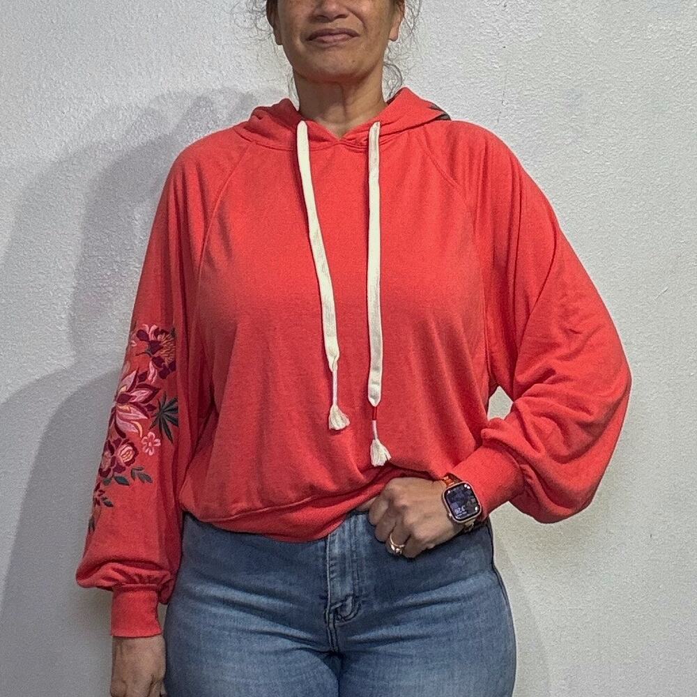 Wildfox Red Embroidered Rose Pullover Hoodie Sz S NWOT